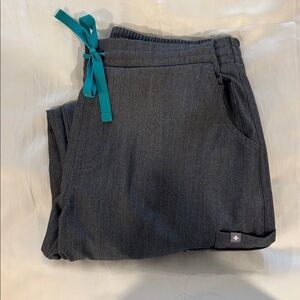 Gray FIGS Pants with Teal Drawstring